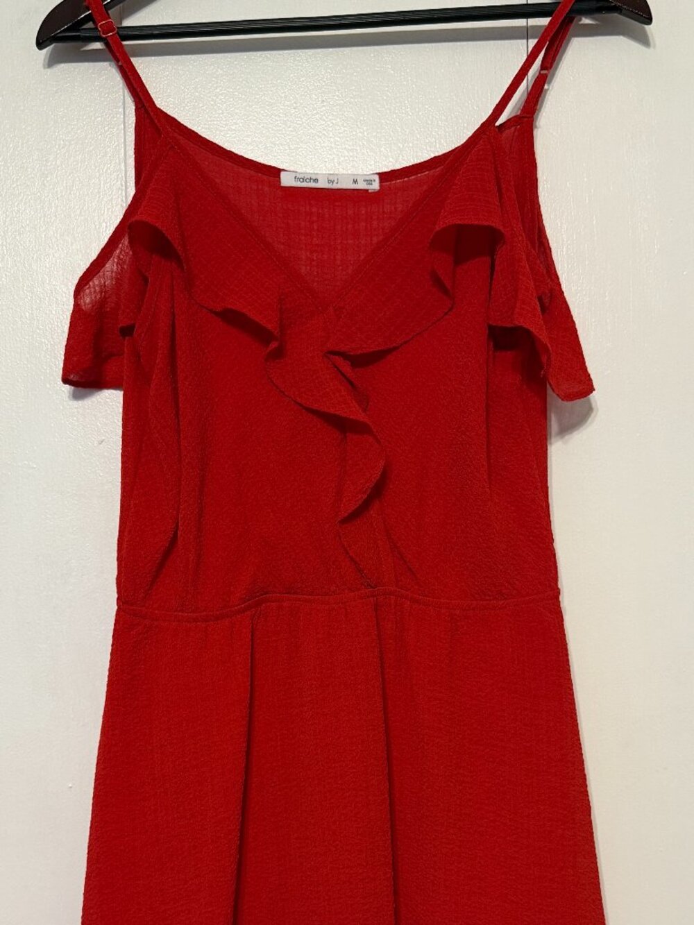 Fraiche by J Red Cold Shoulder Ruffle Dress Medium